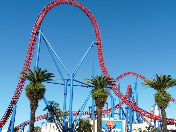 Amusement ride, Roller coaster, Amusement park, Landmark, Park, Recreation, Fun, Nonbuilding structure, Pole, Tourist attraction, Sky, Leisure, Warner Bros. Movie World, Warner Bros. Movie World, Warner Bros. Movie World, Dreamworld, Tangalooma Island Resort, Springbrook National Park, Tourist attraction, Currumbin, Amusement park, Kingscliff