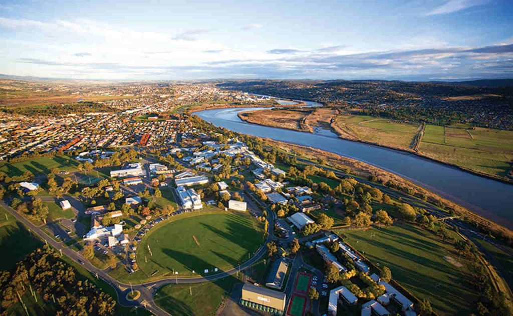 Aerial photography, Bird's-eye view, Residential area, Suburb, Photography, Landscape, Sky, Urban area, Urban design, Land lot, Metropolitan area, City, River, Launceston, University of Tasmania, The University of Western Australia, Monash University, University, Campus