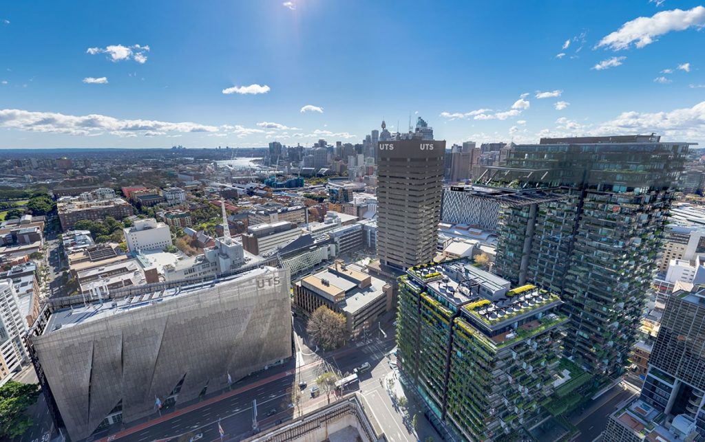 Metropolitan area, City, Urban area, Cityscape, Sky, Daytime, Metropolis, Human settlement, Skyline, Aerial photography, Building, Skyscraper, Tower block, Landmark, Architecture, Bird's-eye view, Mixed-use, Tower, Cloud, Real estate, University of Technology Sydney, UNSW Sydney, The University of Sydney, University, University of Technology Sydney, Haymarket Campus, Public university